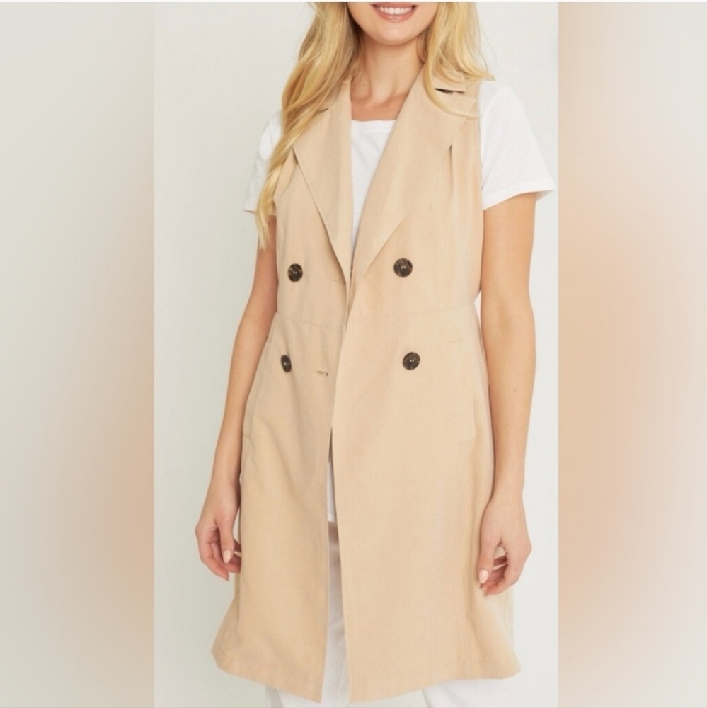 Love Tree Double Breasted Two Button Trench Vest Size Medium NWOT